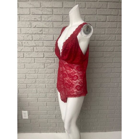 H&M Women Red Floral Lace Bodysuit Teddy Size XL - Picture 3 of 10